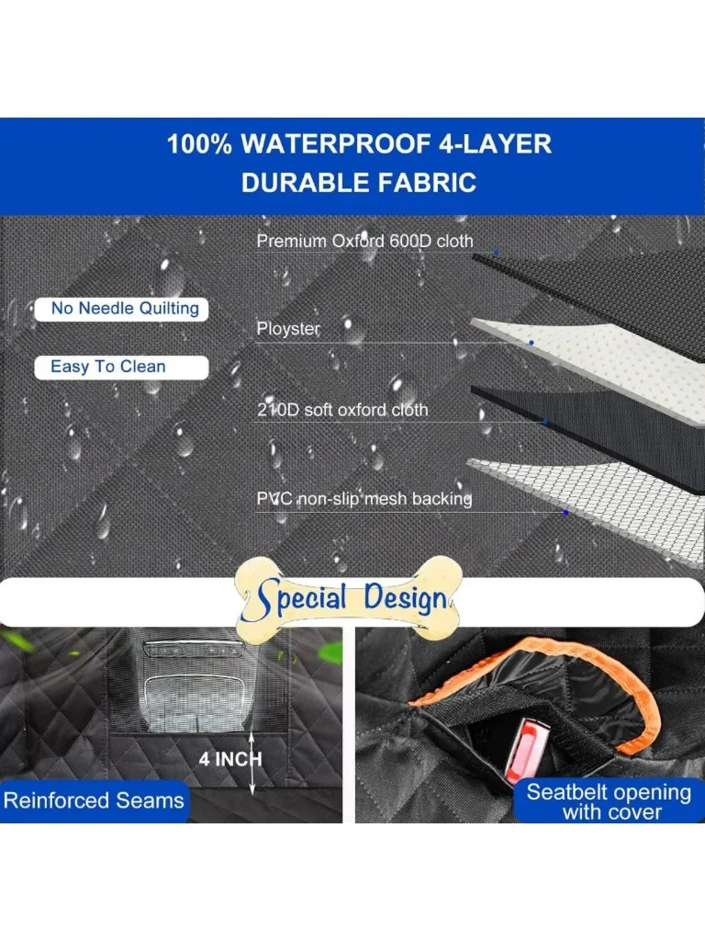 Durable Waterproof Dog Car Seat Cover, Scratchproof Nonslip Hammock for SUV